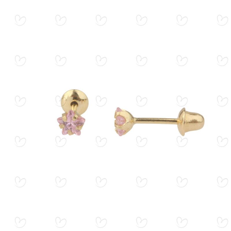 Brinco Baby Estrelinha Rosa Ouro 18k