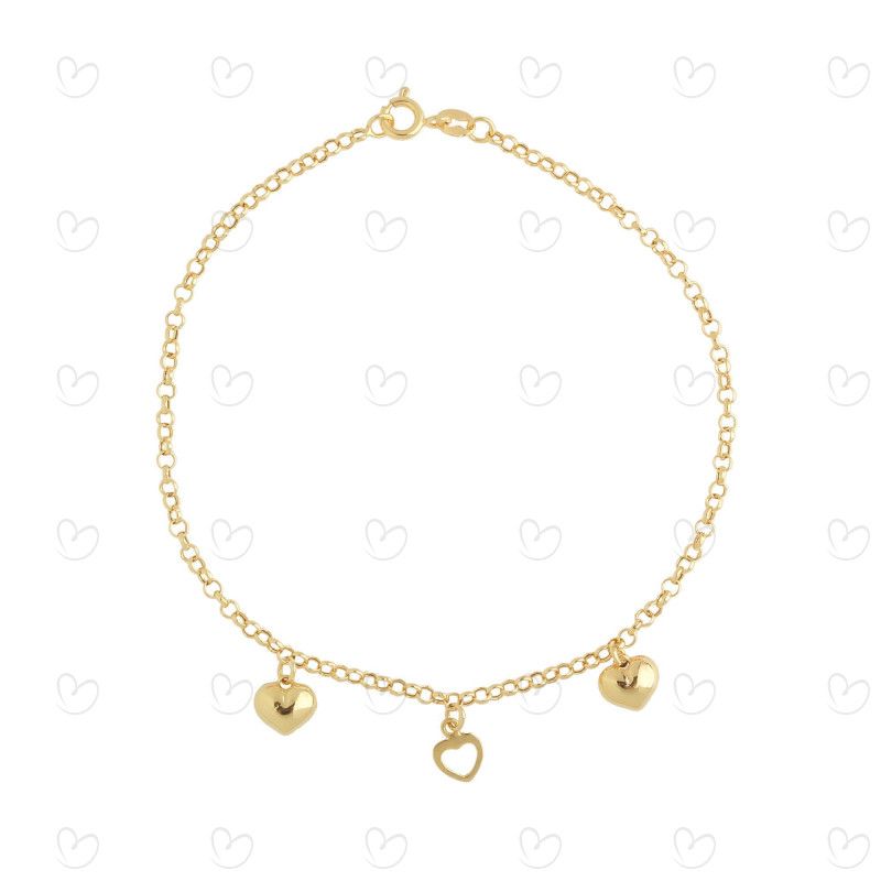 Pulseira Portuguesa Três Corações Ouro 18k