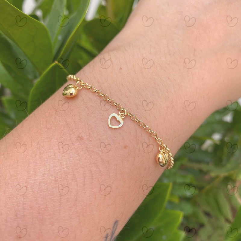 Pulseira Portuguesa Três Corações Ouro 18k