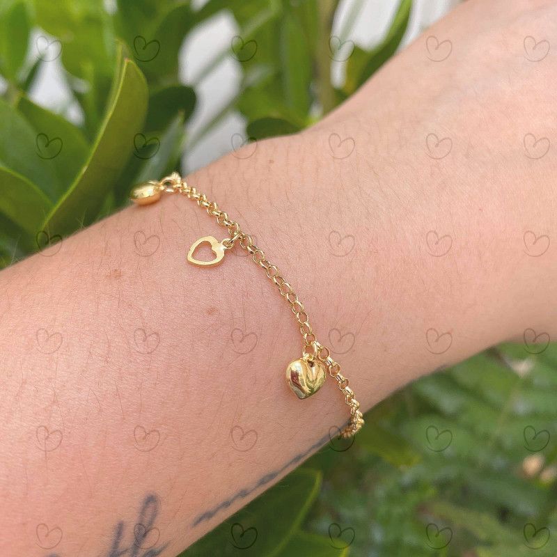 Pulseira Portuguesa Três Corações Ouro 18k