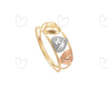 Anel Três Corações Tricolor com Detalhes Diamantado Ouro 18k