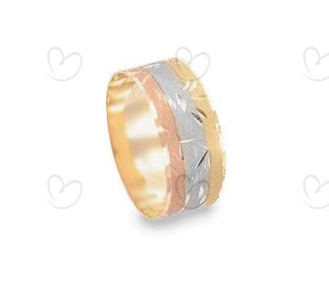 Anel Escrava 8mm Tricolor Reta Diamantada Ouro 18k