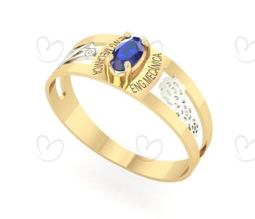 Anel Formatura Engenharia Mecânica Oval 3mm x 5mm Ouro 18k