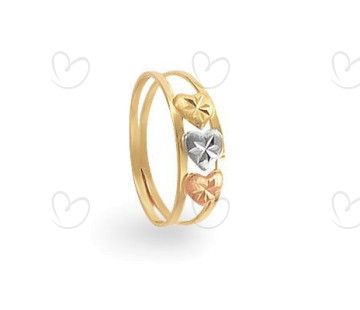 Anel Coração Tricolor Diamantado Ouro 18k