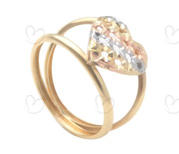 Anel de Coração Tricolor Diamantado Ouro 18k