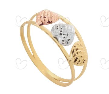 Anel Aro Duplo Tricolor Três Corações Diamantado Ouro 18k