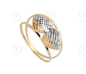 Anel Aro Duplo com Dois Corações Tricolor Diamantado Ouro 18k