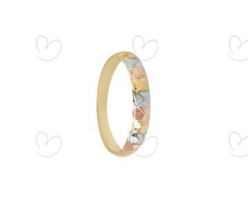 Anel Aparador Quadriculado Tricolor Ouro 18k