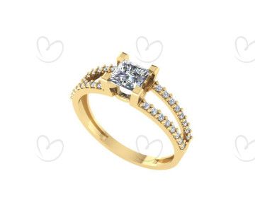 Anel Solitário Duplo Cravejado Quadrado Ouro 18k