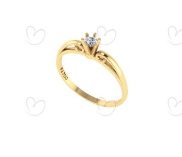 Anel Solitário com Diamante Natural Aro Trabalhado Ouro 18k