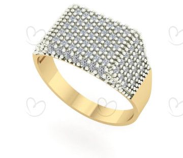 Anel Chancela Quadrado Grande Pavê Ouro 18k