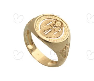 Anel São Bento Escudo Lateral Grande Ouro 18k