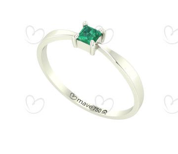 Anel Pedra Quadrada Esmeralda Ouro Branco 18k