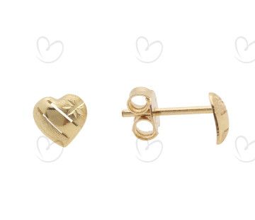 Brinco Coração Fosco e Diamantado 6mm Ouro 18k