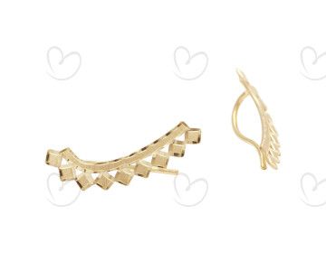 Brinco Ear Cuff Quadrado Diamantado Ouro 18k