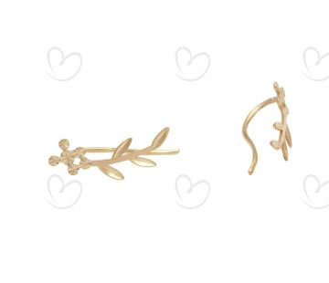 Brinco Ear Cuff Raminho Diamantado Ouro 18k