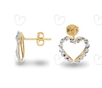 Brinco Coração Duplo Diamantado Ouro 18k