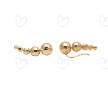 Brinco Ear Cuff Cinco Bolas Diamantadas Ouro 18k