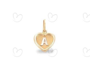 Pingente Coração Fosco com Letra Ouro 18k