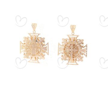 Pingente São Bento Duplo Cruz de Malta Pequeno Ouro 18k