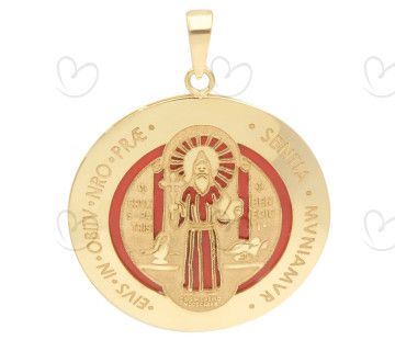 Pingente São Bento Duplo com Resina Grande Ouro 18k