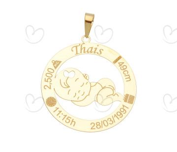 Pingente Menina Nascimento Personalizado Ouro 18k