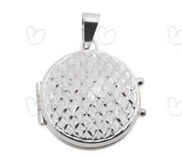 Pingente Relicário Redondo Diamantado Ouro Branco 18k