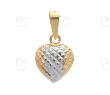 Pingente Coração Tricolor Diamantado Ouro 18k