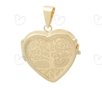 Pingente Relicário Coração Gravado Árvore da Vida Ouro 18k
