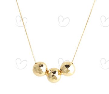 Gargantilha Três Bolas 9mm Diamantada 45cm Com Ajuste em 40cm Ouro 18k