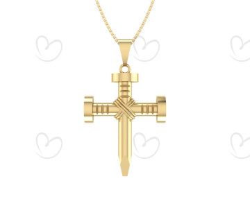 Pingente Cruz Prego Oco Ouro 18k