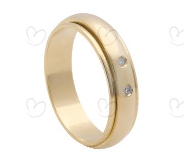 Aliança Giratória com Duas Pedras de Zircônia Ouro 18k