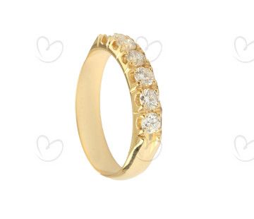 Anel Meia Aliança 6 Diamantes 11 pontos Ouro 18k