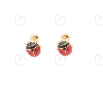 Brinco Baby Joaninha Vermelha Ouro 18k