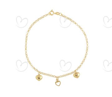 Pulseira Portuguesa Três Corações Ouro 18k