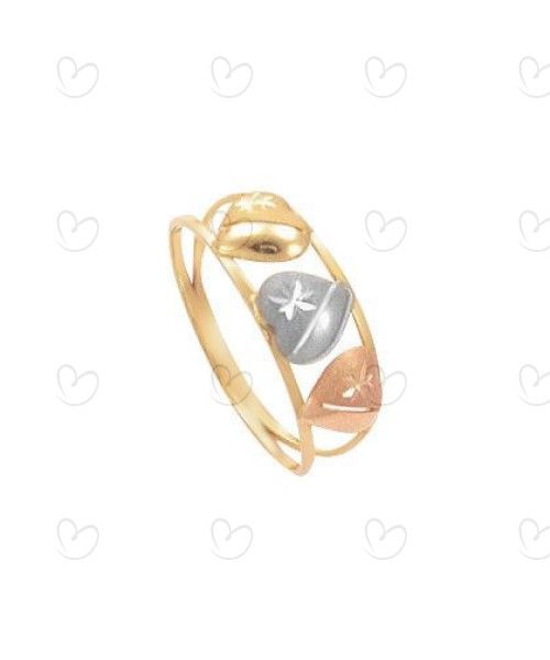 Anel Três Corações Tricolor com Detalhes Diamantado Ouro 18k