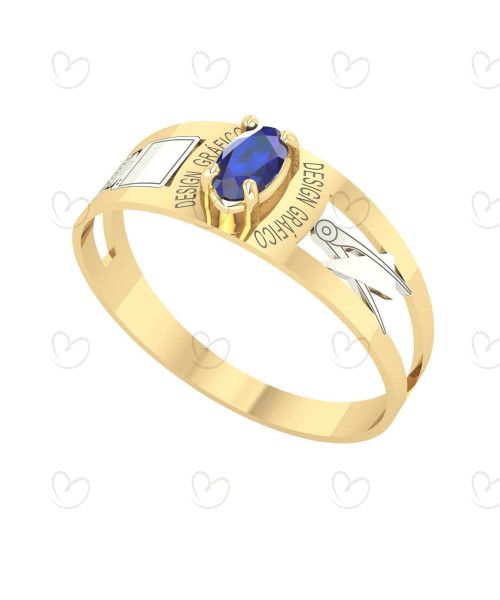 Anel Formatura Designer Gráfico Oval 3mm x 5mm Ouro 18k