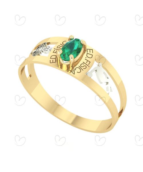 Anel Formatura Educação Física Oval 3mm x 5mm Ouro 18k