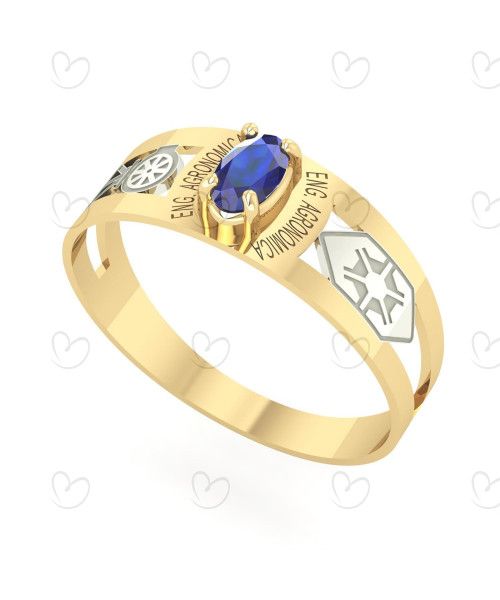 Anel Formatura Engenharia Agronômica 3mm x 5mm Ouro 18k
