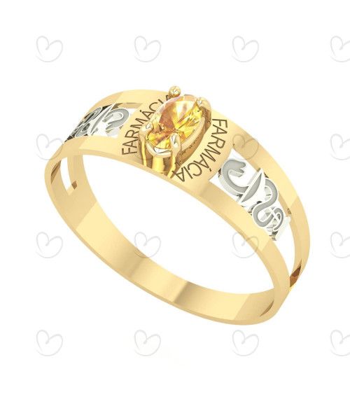 Anel Formatura Farmácia Oval 3mm x 5mm Ouro 18k