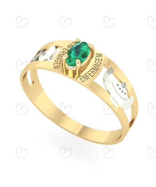 Anel Formatura Enfermagem Oval 3mm x 5mm Ouro 18k