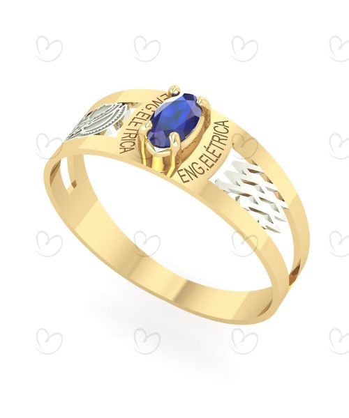 Anel Formatura Engenharia Elétrica Oval 3mm x 5mm Ouro 18k