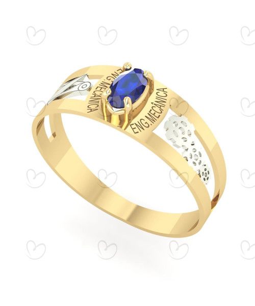 Anel Formatura Engenharia Mecânica Oval 3mm x 5mm Ouro 18k