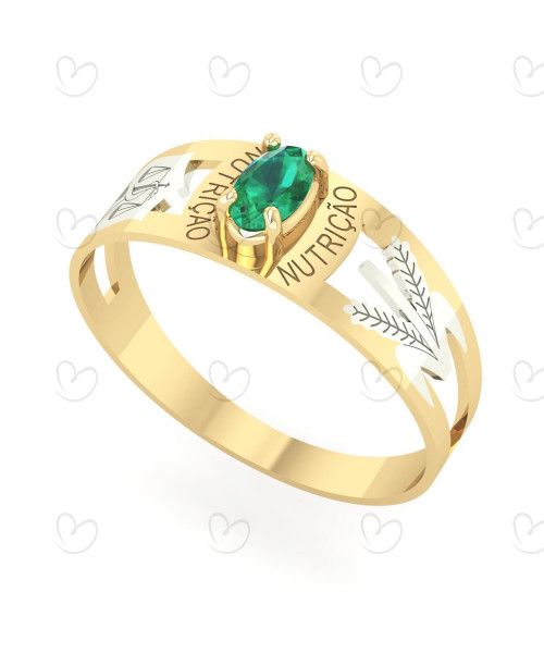 Anel Formatura Nutrição Oval 3mm x 5mm Ouro 18k
