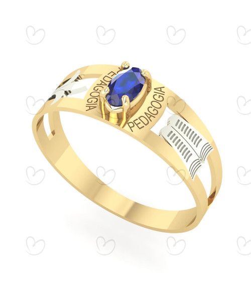 Anel Formatura Pedagogia Oval 3mm x 5mm Ouro 18k