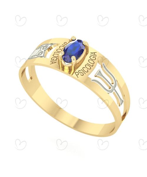 Anel Formatura Psicologia Oval 3mm x 5mm Ouro 18k