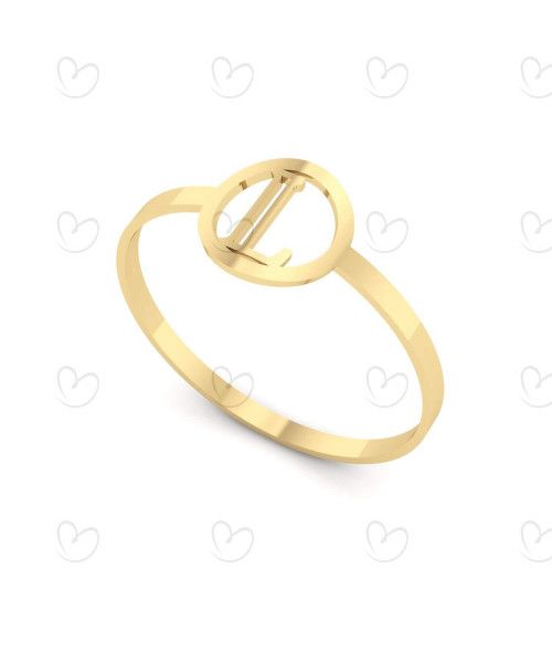 Anel Letra Círculo Personalizada Ouro 18k