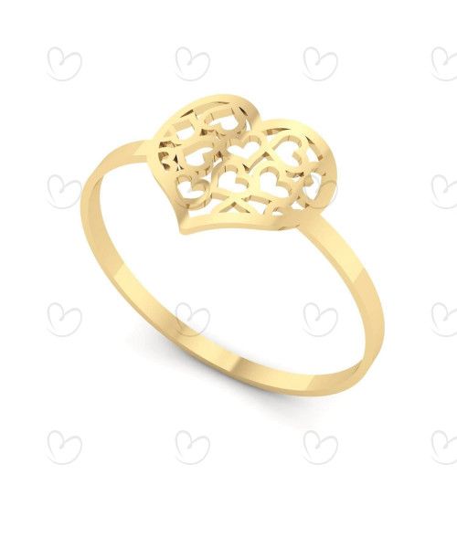 Anel Coração Vazadinho Ouro 18k