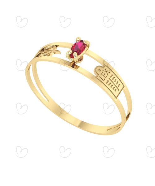 Anel Formatura Aro Duplo Gota Pequena Direito Ouro 18k
