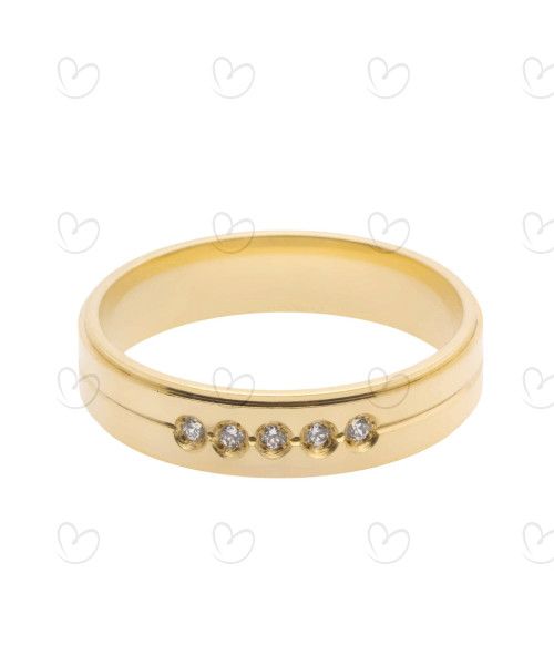 Aliança Reta Frezada com Zircônia Ouro 18k